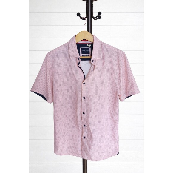 Silver Stone Other - Silver Stone Shirt Mens Button Up Short Sleeve Pink and Navy Blue Size L